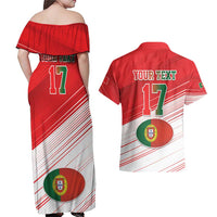 Custom Portugal Rugby Go Champions Couples Matching Off Shoulder Maxi Dress and Hawaiian Shirt Wolf Mascot Style