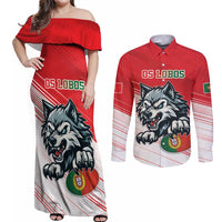 Custom Portugal Rugby Go Champions Couples Matching Off Shoulder Maxi Dress and Long Sleeve Button Shirt Wolf Mascot Style