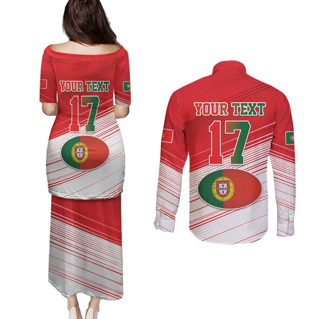 Custom Portugal Rugby Go Champions Couples Matching Puletasi and Long Sleeve Button Shirt Wolf Mascot Style