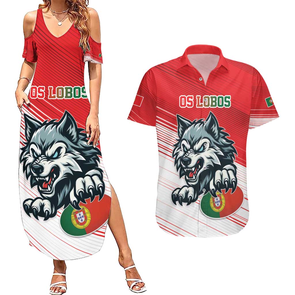 Custom Portugal Rugby Go Champions Couples Matching Summer Maxi Dress and Hawaiian Shirt Wolf Mascot Style