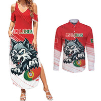 Custom Portugal Rugby Go Champions Couples Matching Summer Maxi Dress and Long Sleeve Button Shirt Wolf Mascot Style