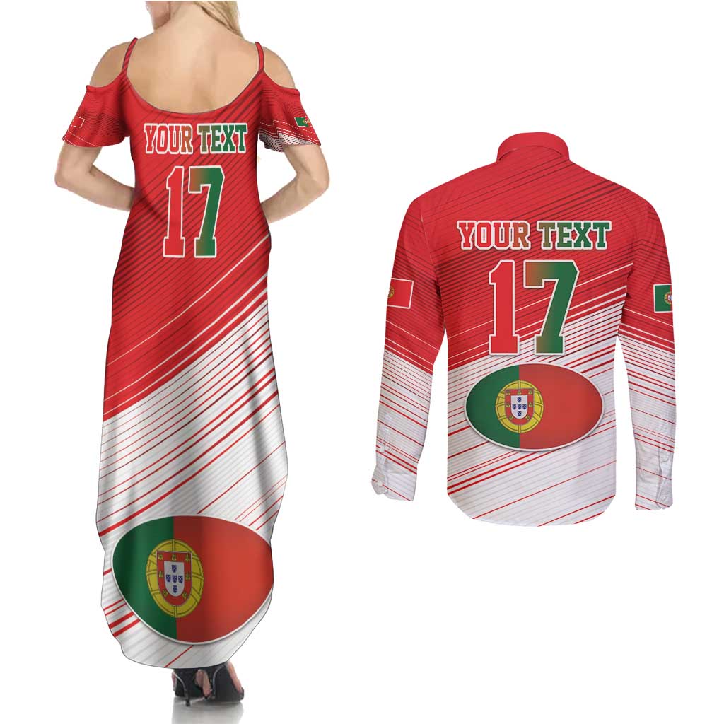 Custom Portugal Rugby Go Champions Couples Matching Summer Maxi Dress and Long Sleeve Button Shirt Wolf Mascot Style