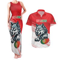 Custom Portugal Rugby Go Champions Couples Matching Tank Maxi Dress and Hawaiian Shirt Wolf Mascot Style