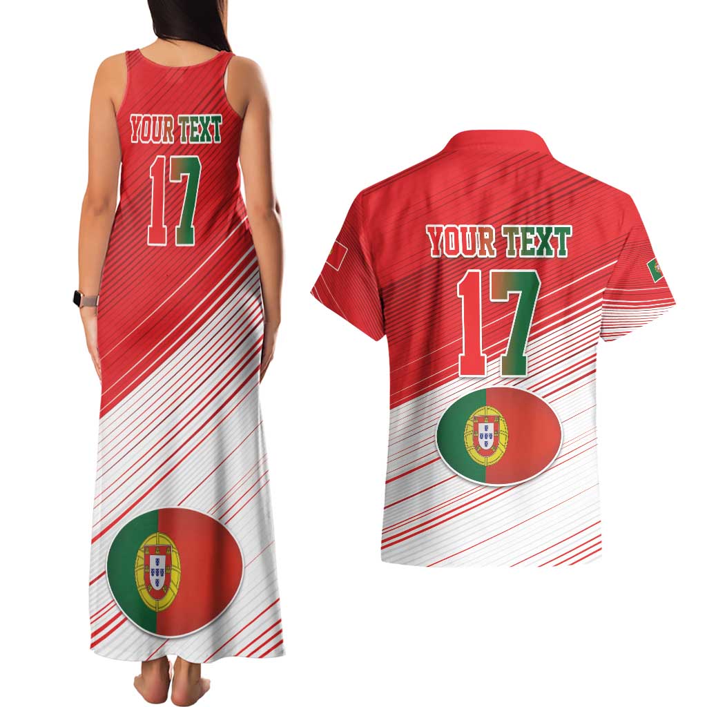Custom Portugal Rugby Go Champions Couples Matching Tank Maxi Dress and Hawaiian Shirt Wolf Mascot Style