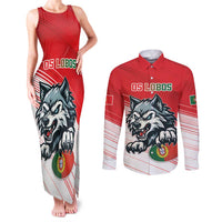 Custom Portugal Rugby Go Champions Couples Matching Tank Maxi Dress and Long Sleeve Button Shirt Wolf Mascot Style