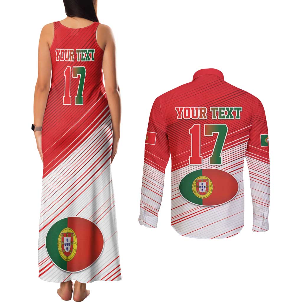 Custom Portugal Rugby Go Champions Couples Matching Tank Maxi Dress and Long Sleeve Button Shirt Wolf Mascot Style
