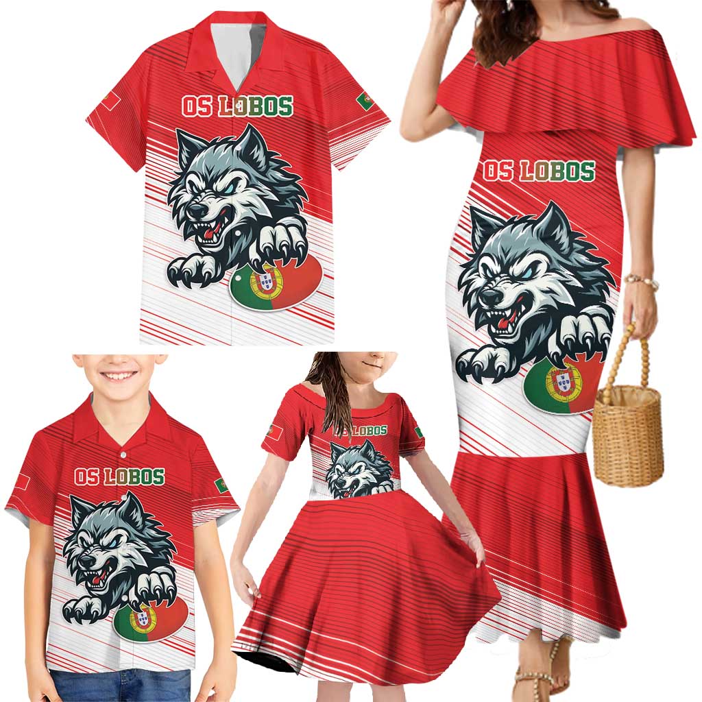 Custom Portugal Rugby Go Champions Family Matching Mermaid Dress and Hawaiian Shirt Wolf Mascot Style