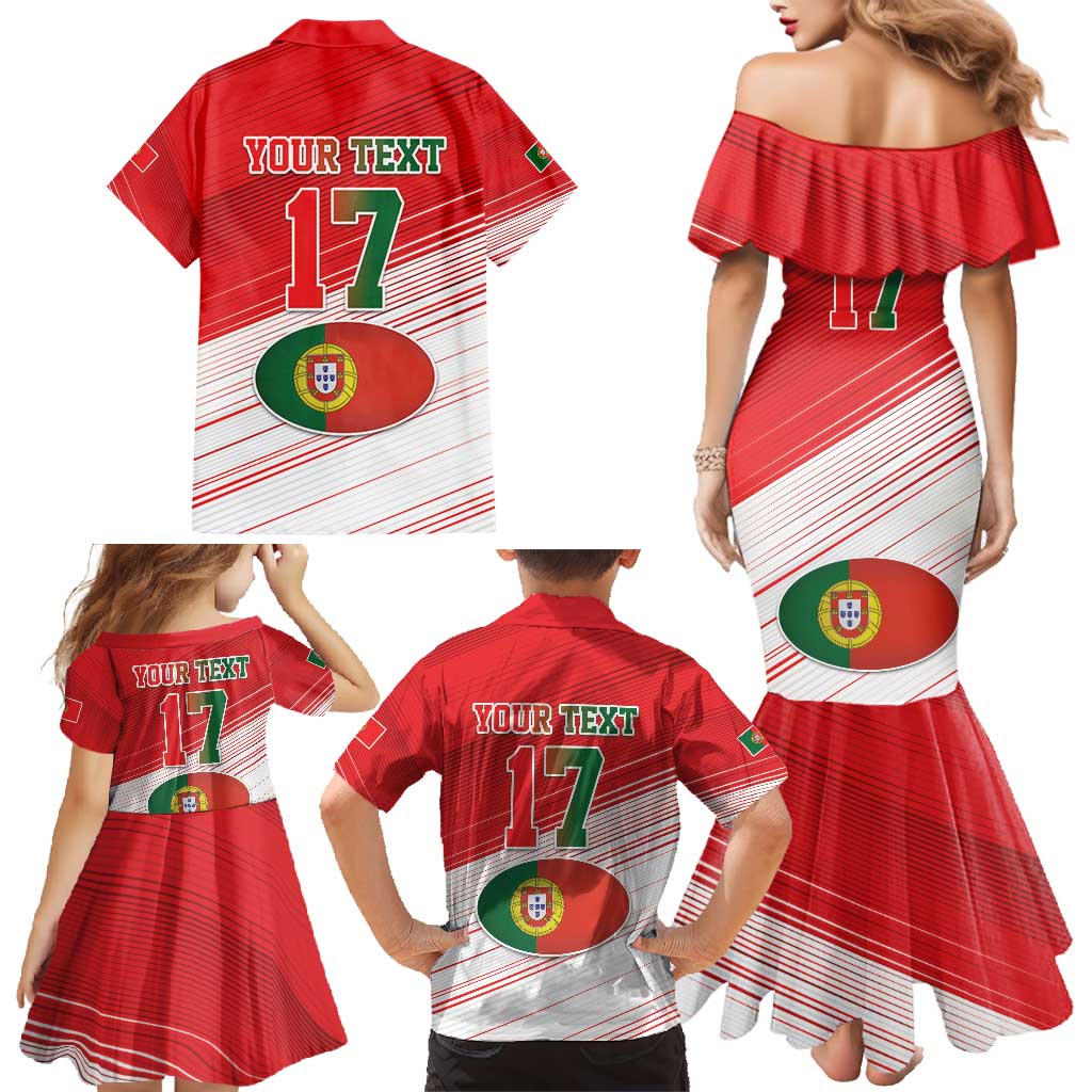 Custom Portugal Rugby Go Champions Family Matching Mermaid Dress and Hawaiian Shirt Wolf Mascot Style