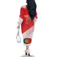 Custom Portugal Rugby Go Champions Family Matching Off The Shoulder Long Sleeve Dress and Hawaiian Shirt Wolf Mascot Style