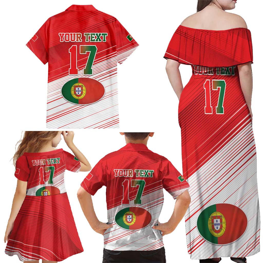 Custom Portugal Rugby Go Champions Family Matching Off Shoulder Maxi Dress and Hawaiian Shirt Wolf Mascot Style