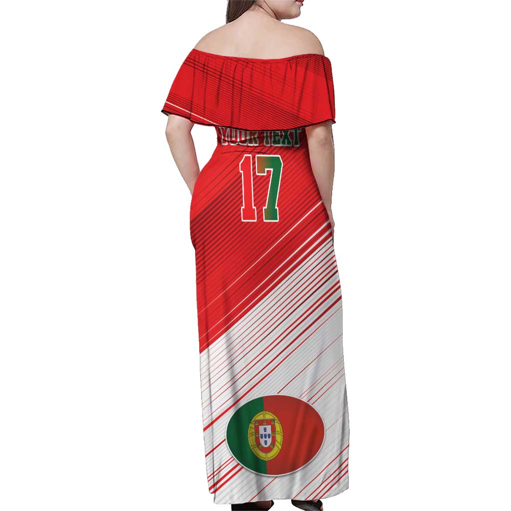 Custom Portugal Rugby Go Champions Family Matching Off Shoulder Maxi Dress and Hawaiian Shirt Wolf Mascot Style