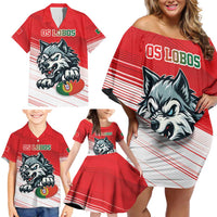 Custom Portugal Rugby Go Champions Family Matching Off Shoulder Short Dress and Hawaiian Shirt Wolf Mascot Style