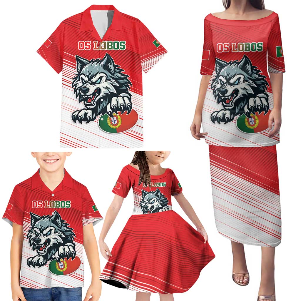 Custom Portugal Rugby Go Champions Family Matching Puletasi and Hawaiian Shirt Wolf Mascot Style