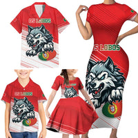 Custom Portugal Rugby Go Champions Family Matching Short Sleeve Bodycon Dress and Hawaiian Shirt Wolf Mascot Style