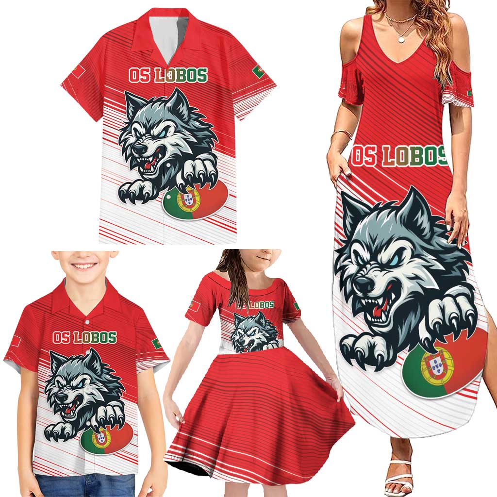 Custom Portugal Rugby Go Champions Family Matching Summer Maxi Dress and Hawaiian Shirt Wolf Mascot Style