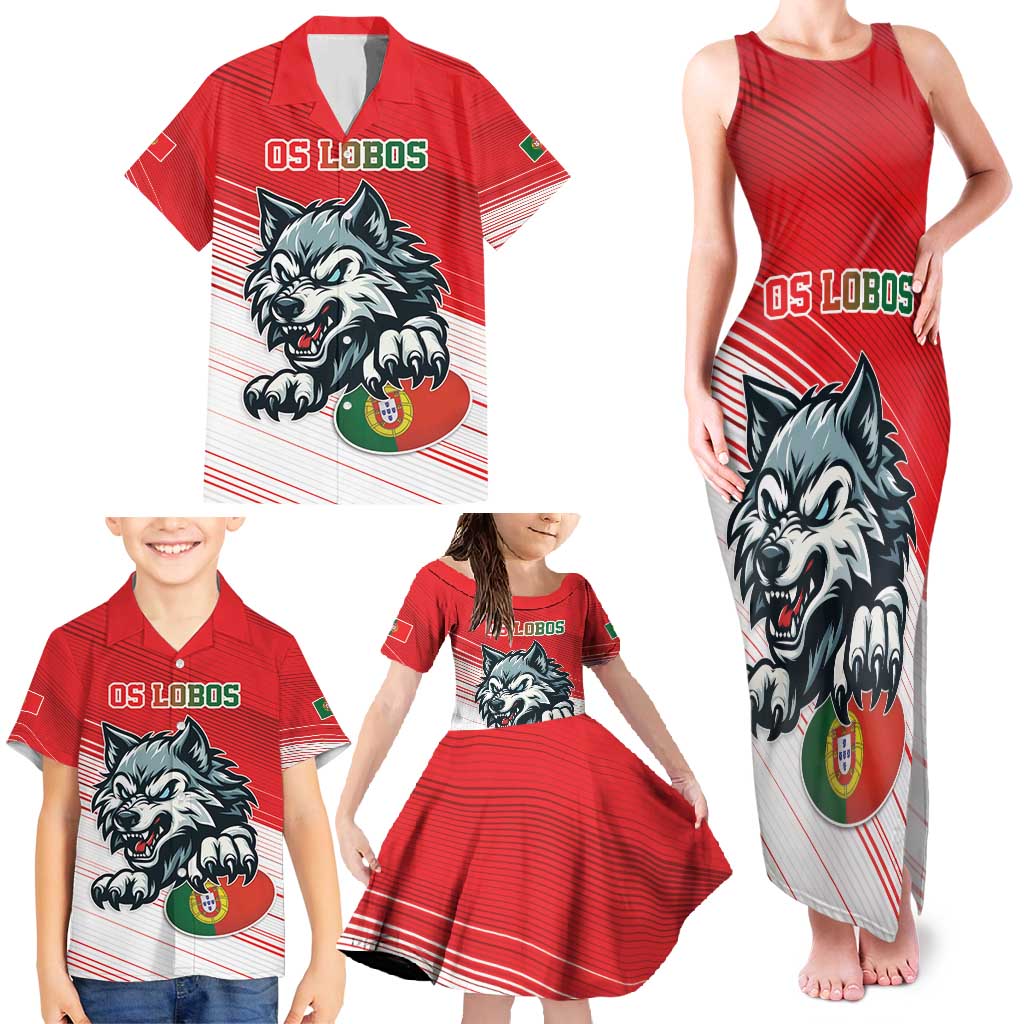 Custom Portugal Rugby Go Champions Family Matching Tank Maxi Dress and Hawaiian Shirt Wolf Mascot Style