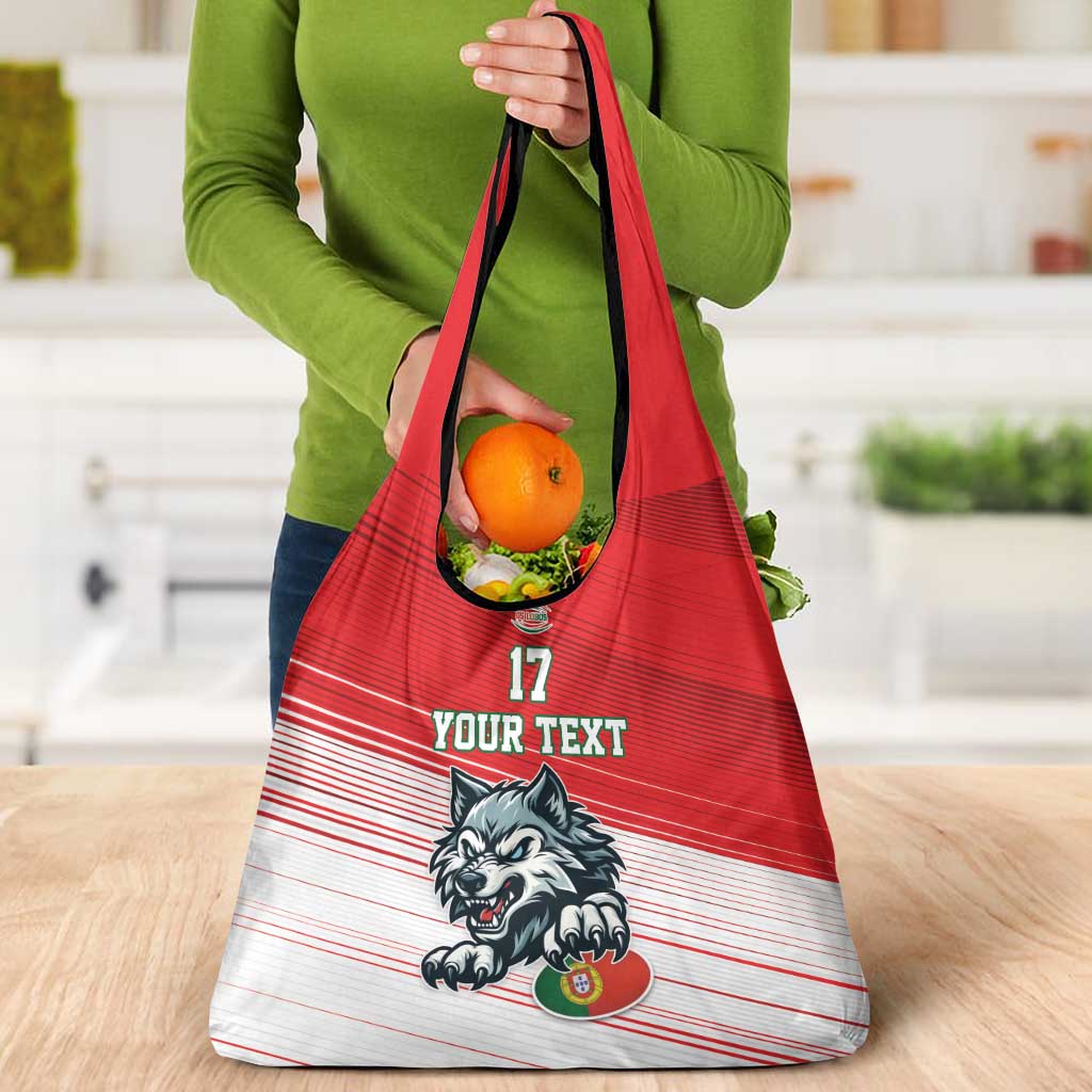Custom Portugal Rugby Go Champions Grocery Bag Wolf Mascot Style