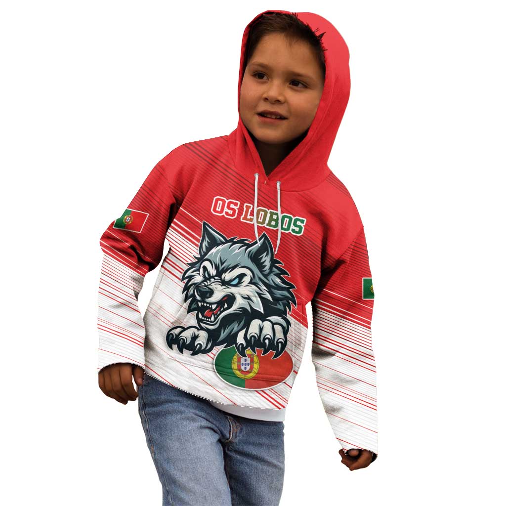 Custom Portugal Rugby Go Champions Kid Hoodie Wolf Mascot Style