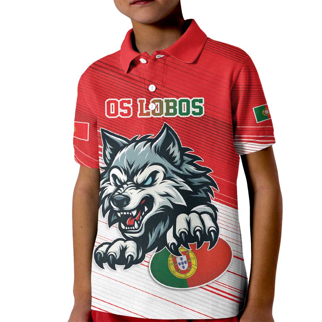 Custom Portugal Rugby Go Champions Kid Polo Shirt Wolf Mascot Style