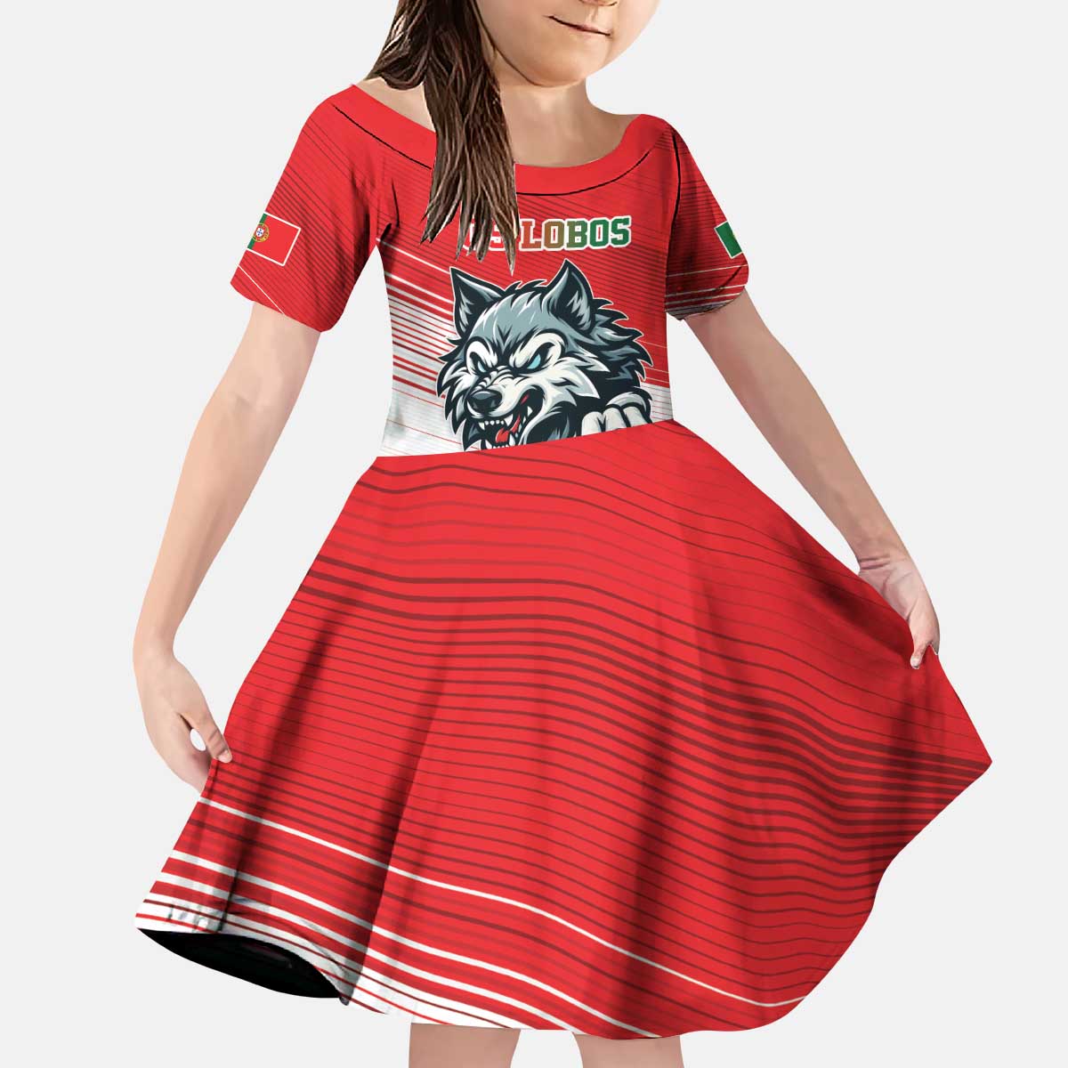Custom Portugal Rugby Go Champions Kid Short Sleeve Dress Wolf Mascot Style
