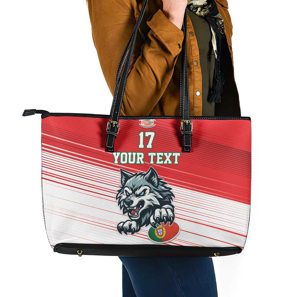 Custom Portugal Rugby Go Champions Leather Tote Bag Wolf Mascot Style