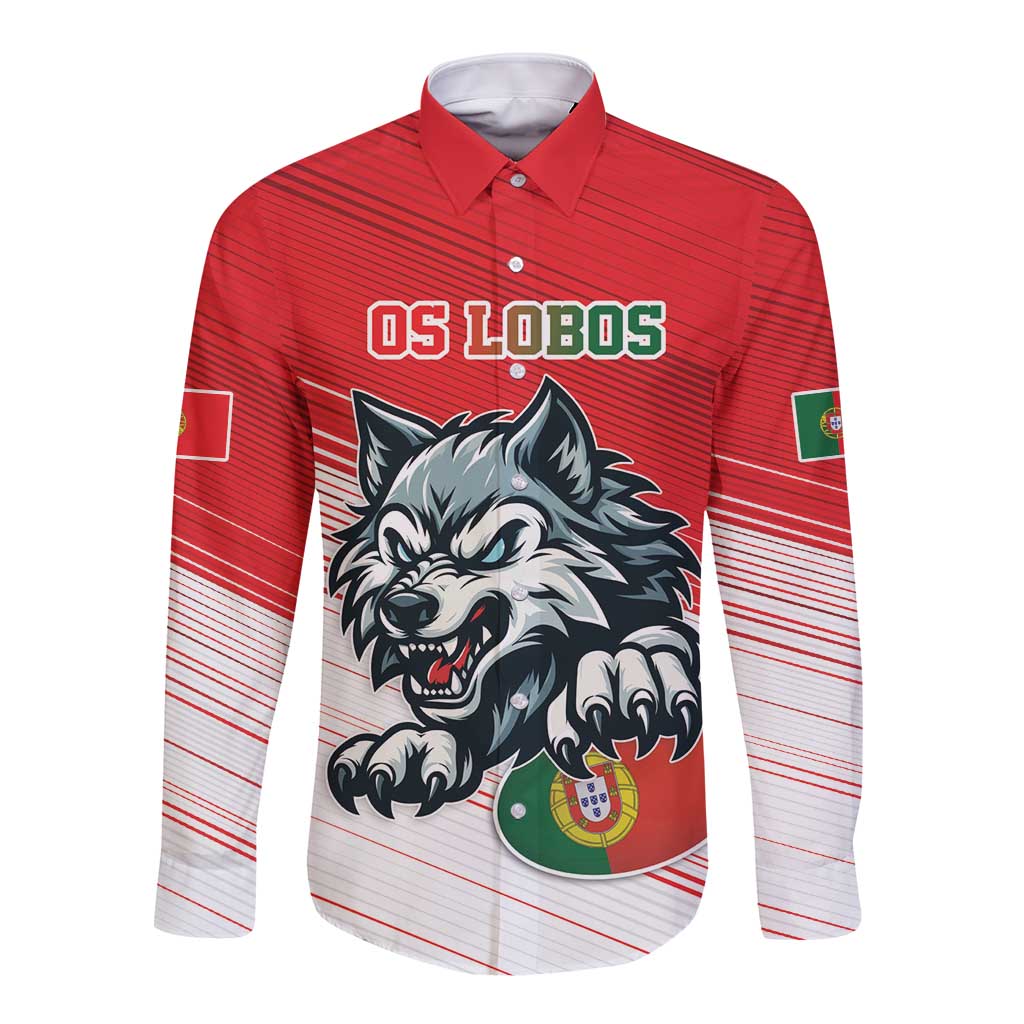 Custom Portugal Rugby Go Champions Long Sleeve Button Shirt Wolf Mascot Style