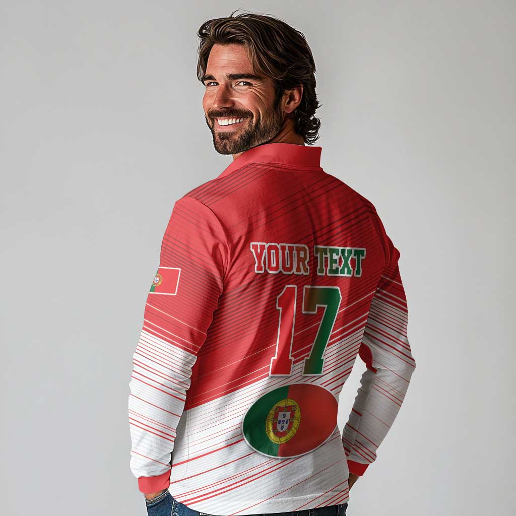 Custom Portugal Rugby Go Champions Long Sleeve Polo Shirt Wolf Mascot Style