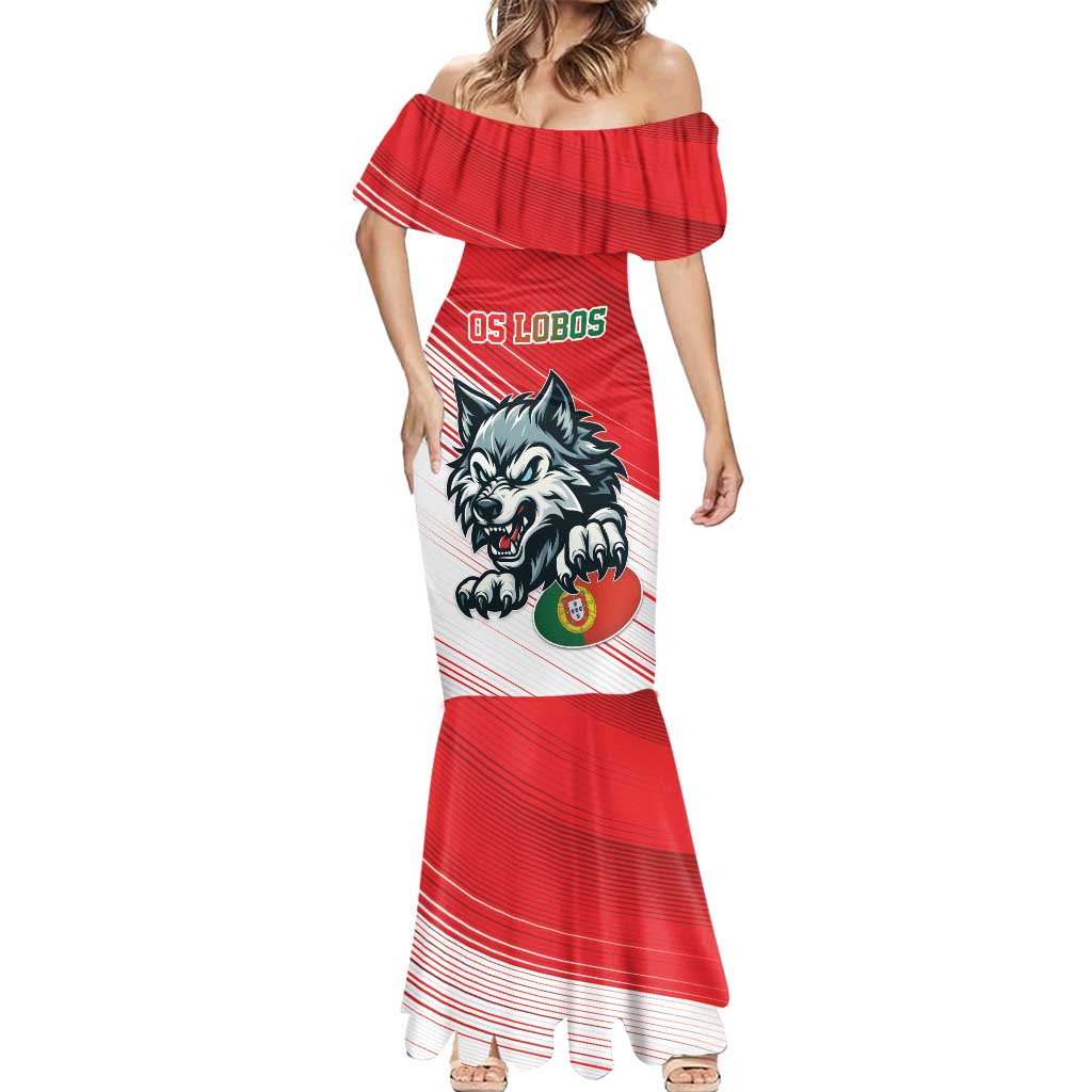 Custom Portugal Rugby Go Champions Mermaid Dress Wolf Mascot Style