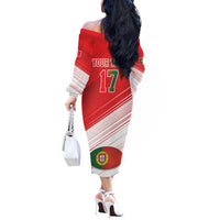 Custom Portugal Rugby Go Champions Off The Shoulder Long Sleeve Dress Wolf Mascot Style