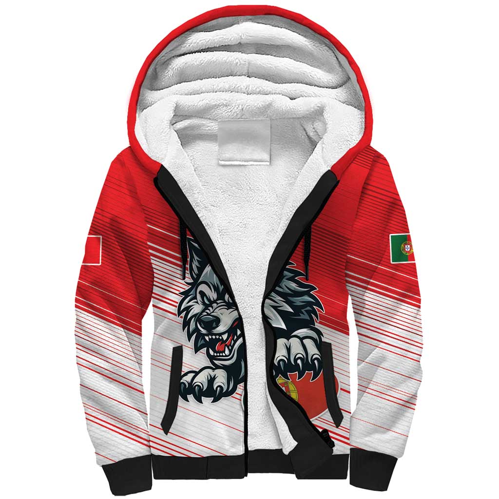 Custom Portugal Rugby Go Champions Sherpa Hoodie Wolf Mascot Style