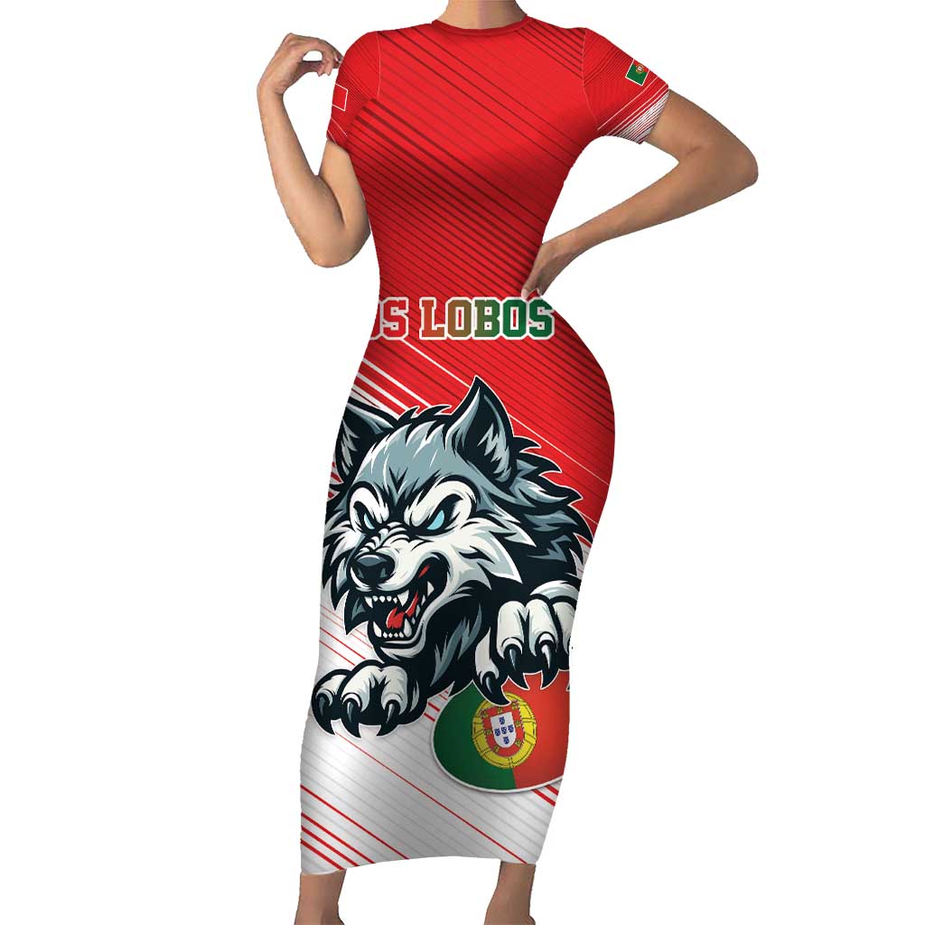 Custom Portugal Rugby Go Champions Short Sleeve Bodycon Dress Wolf Mascot Style