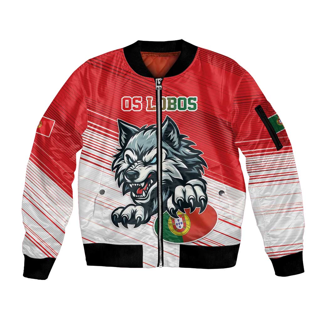 Custom Portugal Rugby Go Champions Sleeve Zip Bomber Jacket Wolf Mascot Style