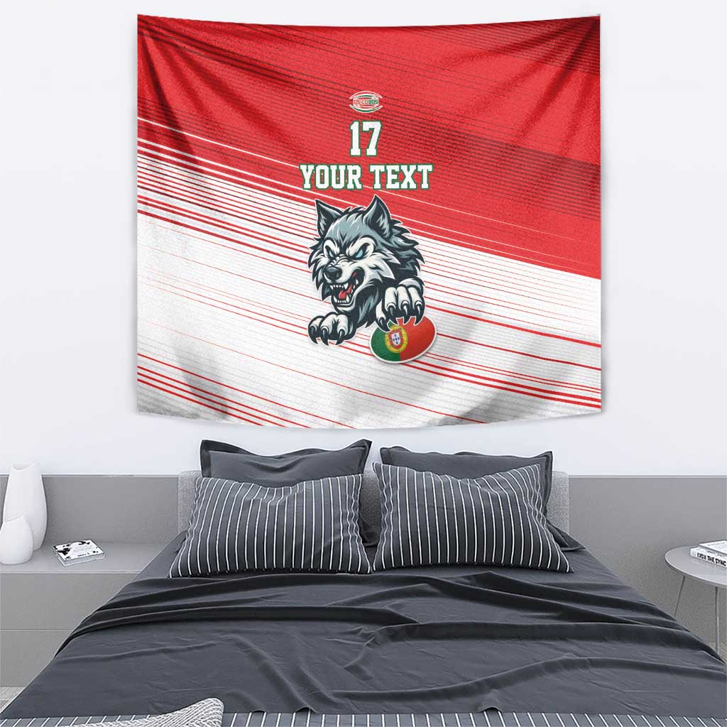 Custom Portugal Rugby Go Champions Tapestry Wolf Mascot Style