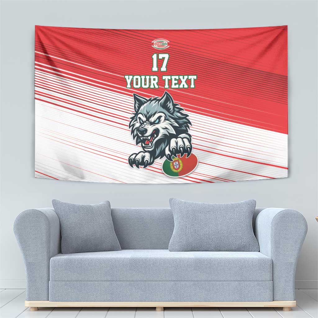 Custom Portugal Rugby Go Champions Tapestry Wolf Mascot Style