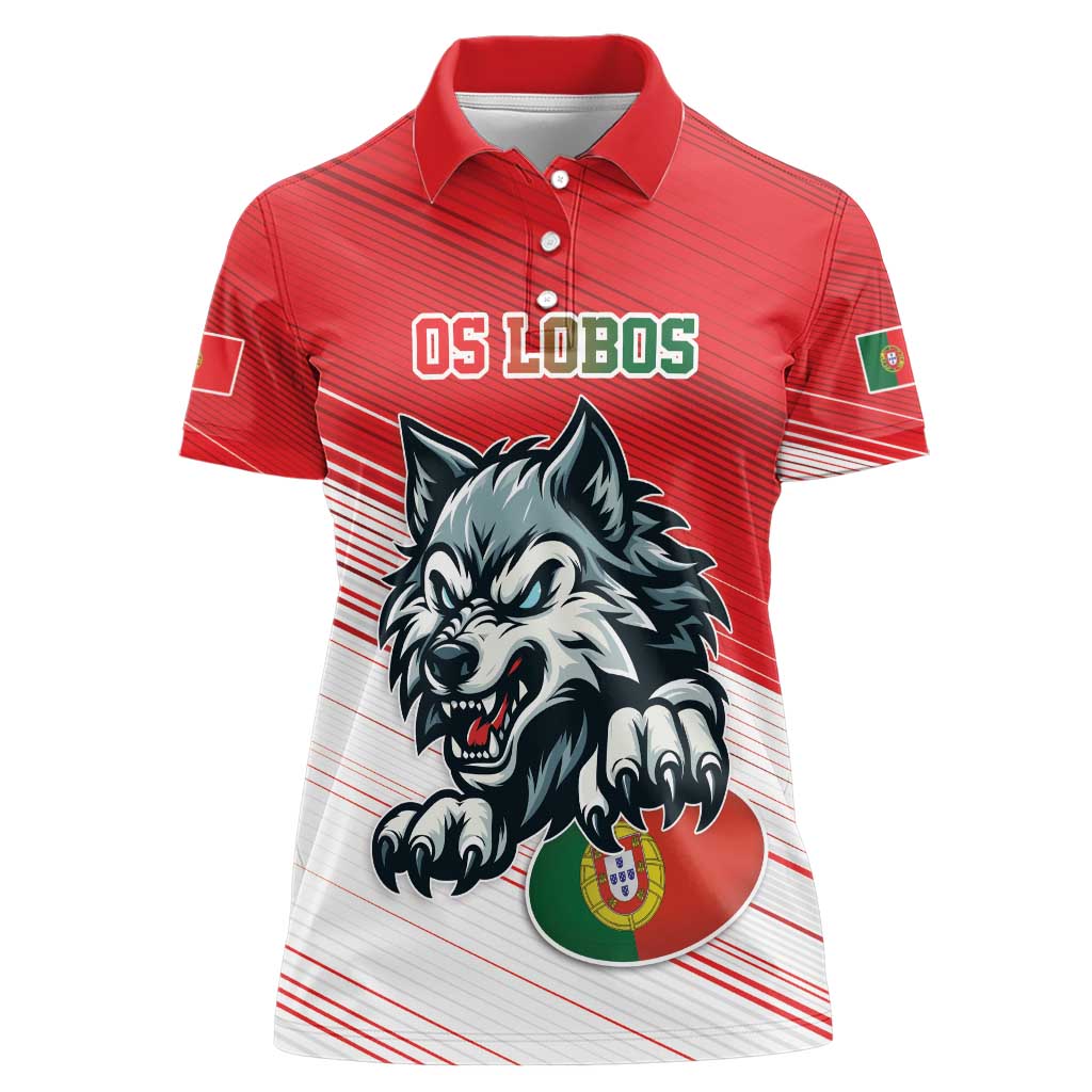 Custom Portugal Rugby Go Champions Women Polo Shirt Wolf Mascot Style