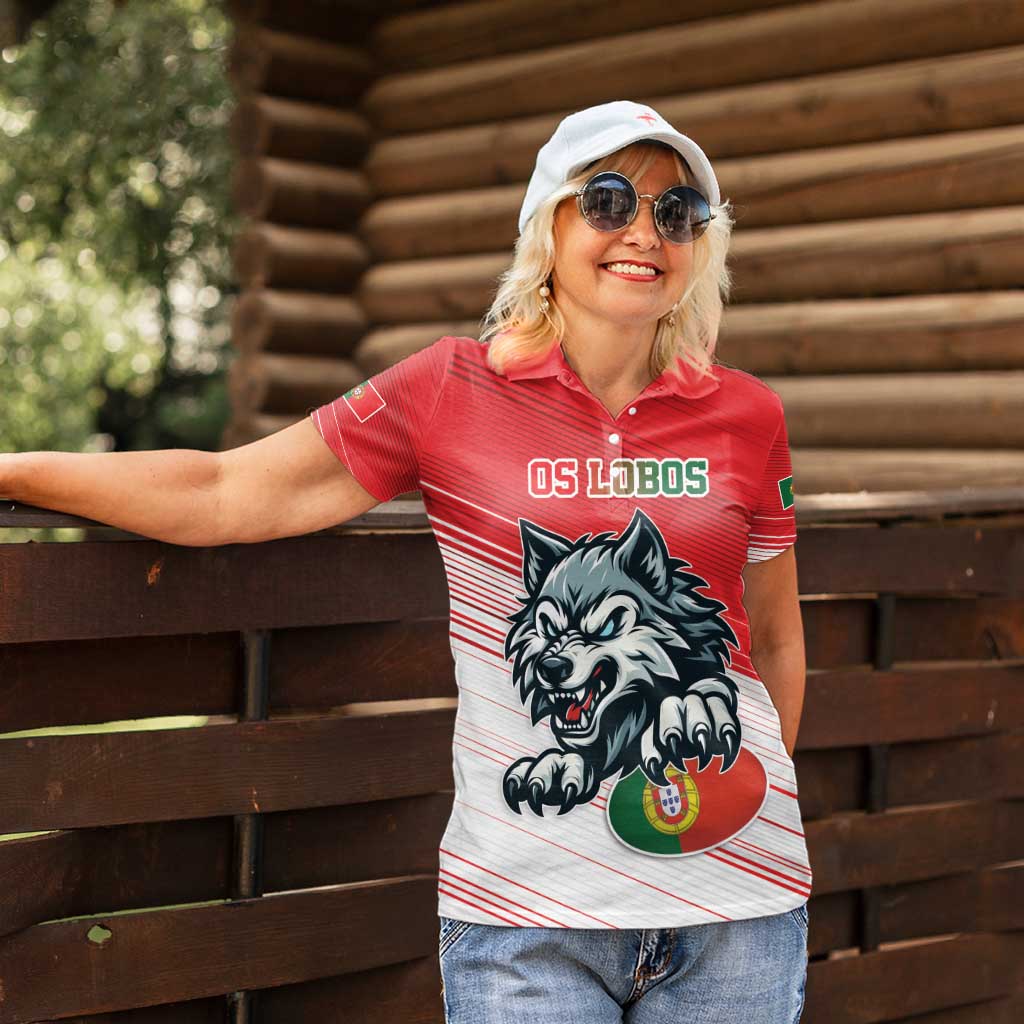 Custom Portugal Rugby Go Champions Women Polo Shirt Wolf Mascot Style