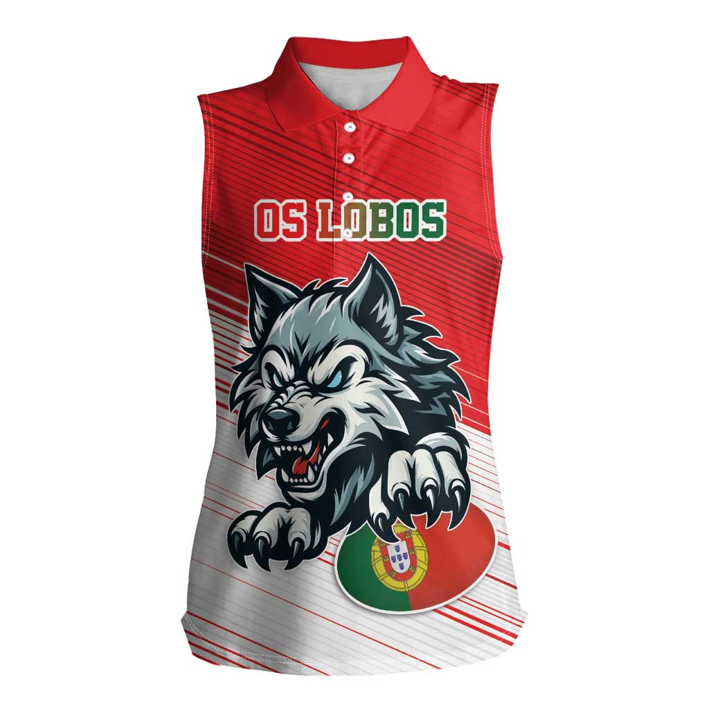 Custom Portugal Rugby Go Champions Women Sleeveless Polo Shirt Wolf Mascot Style