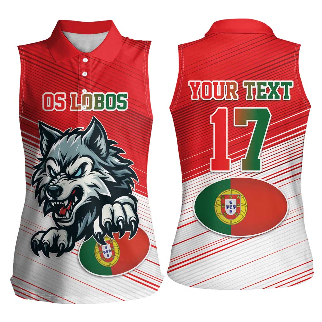 Custom Portugal Rugby Go Champions Women Sleeveless Polo Shirt Wolf Mascot Style