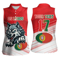 Custom Portugal Rugby Go Champions Women Sleeveless Polo Shirt Wolf Mascot Style