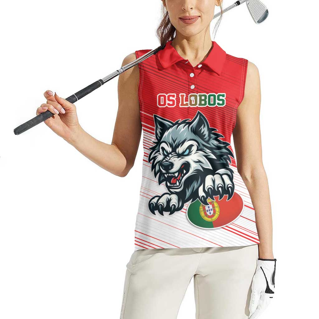 Custom Portugal Rugby Go Champions Women Sleeveless Polo Shirt Wolf Mascot Style