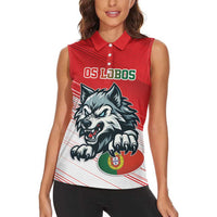 Custom Portugal Rugby Go Champions Women Sleeveless Polo Shirt Wolf Mascot Style