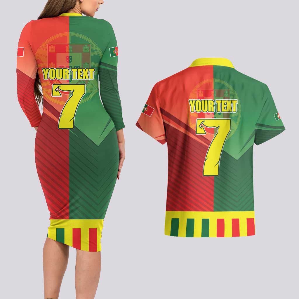 Personalized Portugal 7 Goat Couples Matching Long Sleeve Bodycon Dress and Hawaiian Shirt Greatest Of All Time Sporty Style