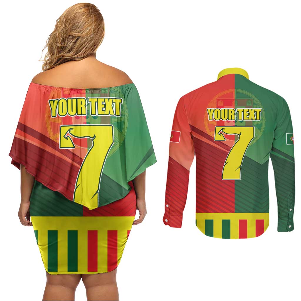 Personalized Portugal 7 Goat Couples Matching Off Shoulder Short Dress and Long Sleeve Button Shirt Greatest Of All Time Sporty Style