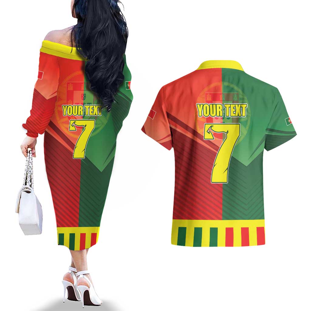 Personalized Portugal 7 Goat Couples Matching Off The Shoulder Long Sleeve Dress and Hawaiian Shirt Greatest Of All Time Sporty Style
