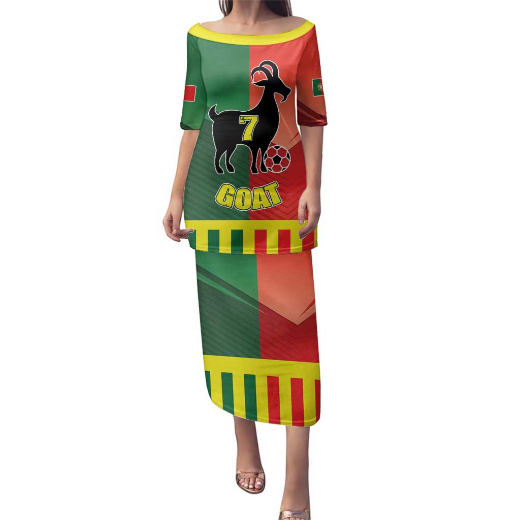 Personalized Portugal 7 Goat Family Matching Puletasi and Hawaiian Shirt Greatest Of All Time Sporty Style