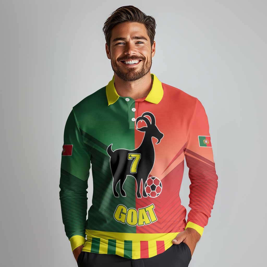 Personalized Portugal 7 Goat Long Sleeve Polo Shirt Greatest Of All Time Sporty Style