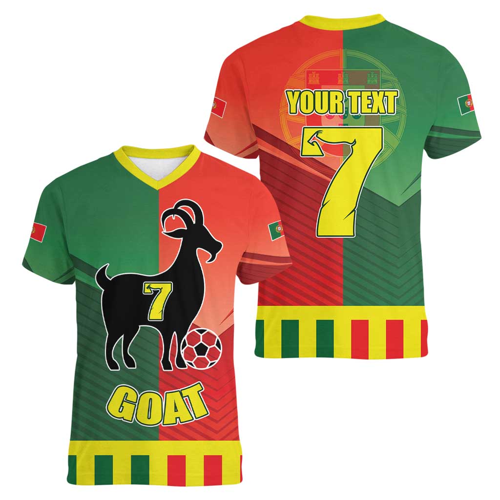 Personalized Portugal 7 Goat Women V-Neck T-Shirt Greatest Of All Time Sporty Style