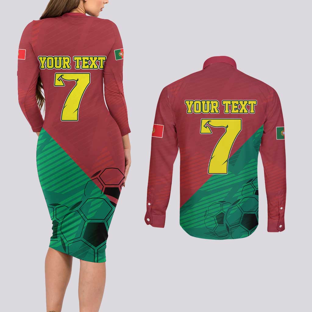 Personalized Portugal 7 Goat Couples Matching Long Sleeve Bodycon Dress and Long Sleeve Button Shirt Greatest Of All Time Red Green Vintage