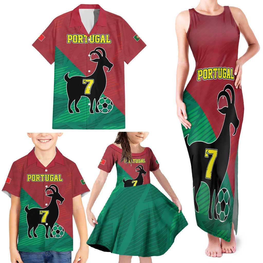Personalized Portugal 7 Goat Family Matching Tank Maxi Dress and Hawaiian Shirt Greatest Of All Time Red Green Vintage