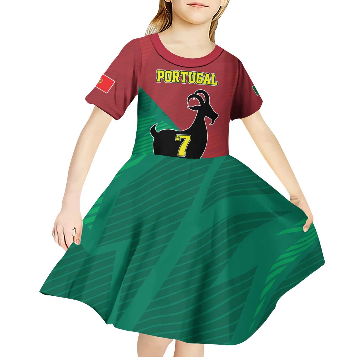 Personalized Portugal 7 Goat Kid Short Sleeve Dress Greatest Of All Time Red Green Vintage